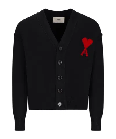 Ami Alexandre Mattiussi Ami Wool Cardigan With Logo In Black