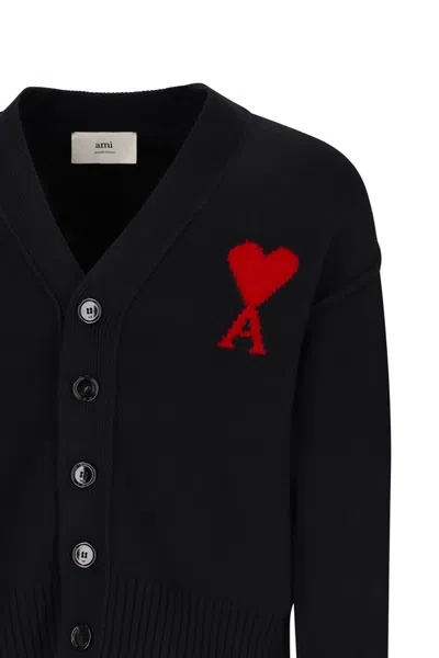 Ami Alexandre Mattiussi Ami Wool Cardigan With Logo In Black