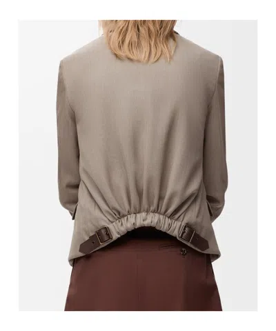 Loewe Womens Beige Melange Tailored Ruched-back Wool-blend Jacket In Gray