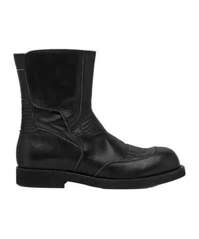 Mm6 Maison Margiela Leather Biker Boot In Black