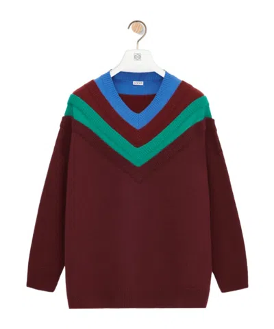 Loewe Wool Sweater With Layered Construction In Burgundy