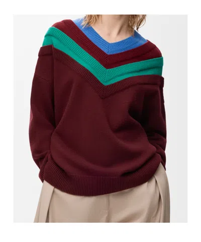 Loewe Wool Sweater With Layered Construction In Burgundy