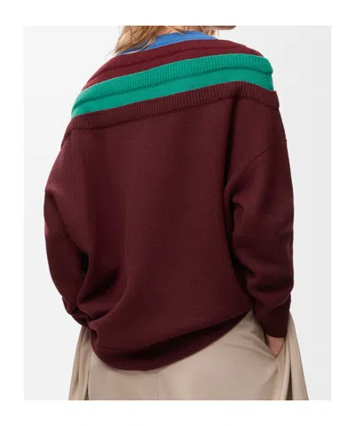 Loewe Wool Sweater With Layered Construction In Burgundy