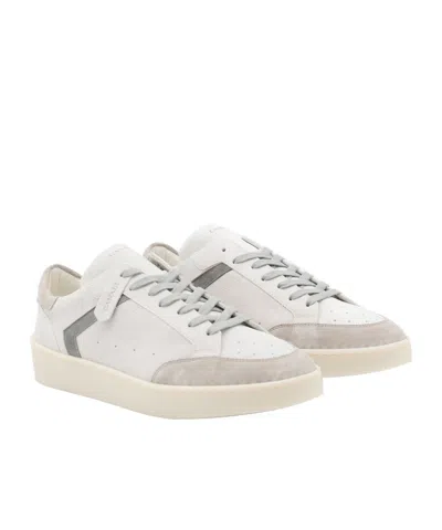 Canali White And Grey Leather Sneakers In White