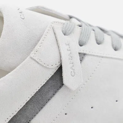 Canali White And Grey Leather Sneakers In White
