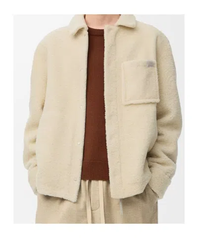 Loewe Shearling Jacket With Curved Hem And Collar In Neutral