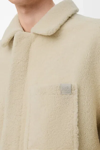 Loewe Shearling Jacket With Curved Hem And Collar In Neutral