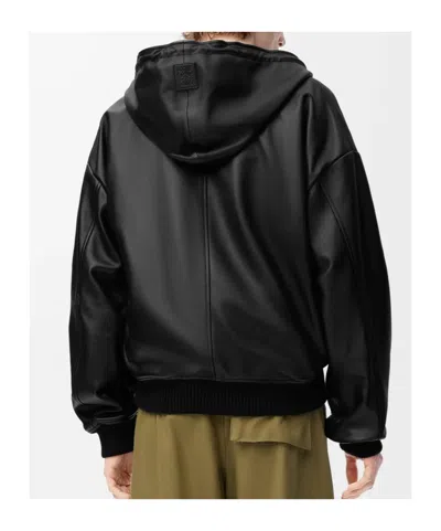 Loewe Leather Hooded Jacket With Logo-patch In Black