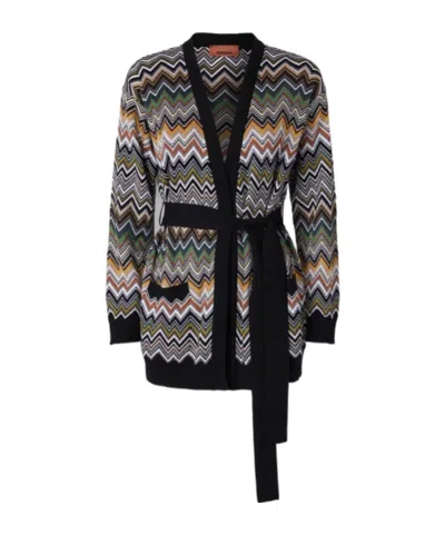 Missoni Relaxed Fit Cardigan With Belt And Chevron Pattern In Multi