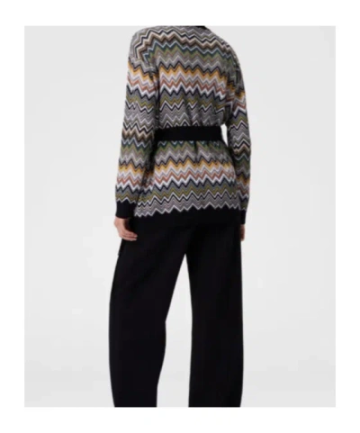 Missoni Relaxed Fit Cardigan With Belt And Chevron Pattern In Multi