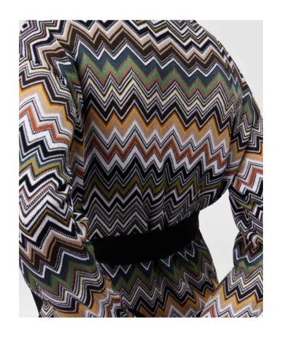 Missoni Relaxed Fit Cardigan With Belt And Chevron Pattern In Multi