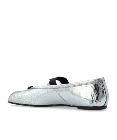 Maison Margiela Tabi Split-toe Metallic Cracked-leather Ballet Flats In Silver