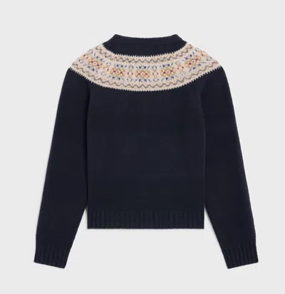 Celine Crewneck Sweater In Triomphe Fair Isle Wool In Blue