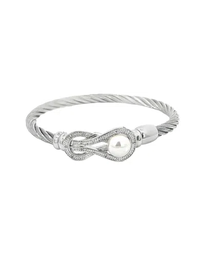 Diamond Select Cuts 0.05 Ct. Tw. Diamond & 7-8mm Pearl Silver Bangle In Silver