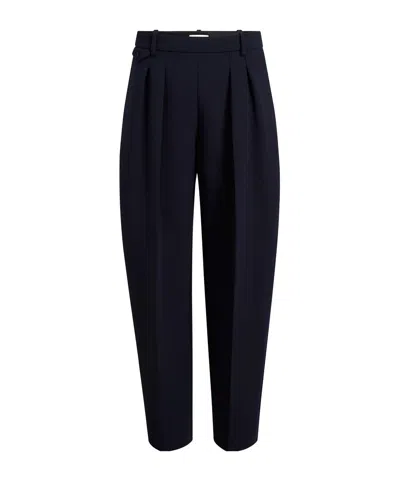 Khaite Dugan Pleated Double Face Crepe Pants In Blue