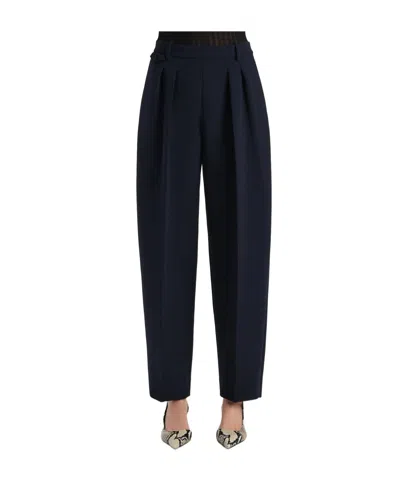 Khaite Dugan Pleated Double Face Crepe Pants In Blue