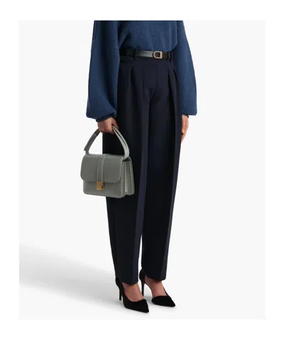 Khaite Dugan Pleated Double Face Crepe Pants In Blue
