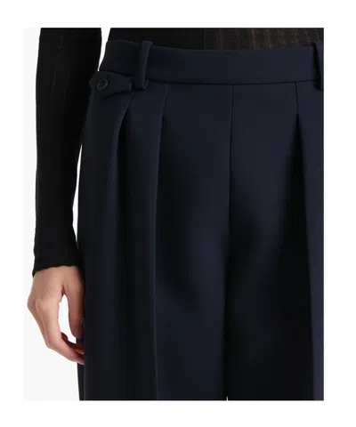 Khaite Dugan Pleated Double Face Crepe Pants In Blue