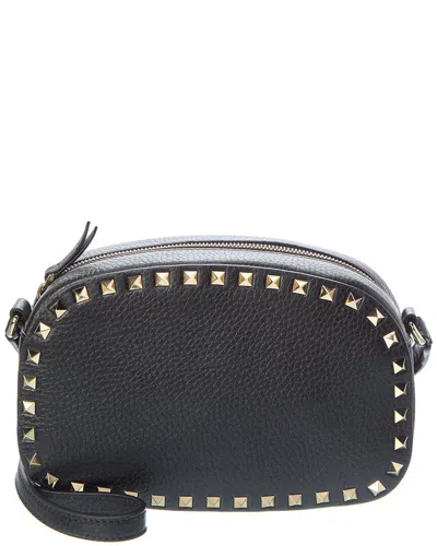 Valentino Garavani Textured Leather Shoulder Bag With Adjustable Strap In Black