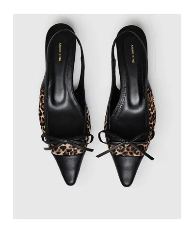 Anine Bing Zoey Leopard-print Slingback Ballet Flats In Black