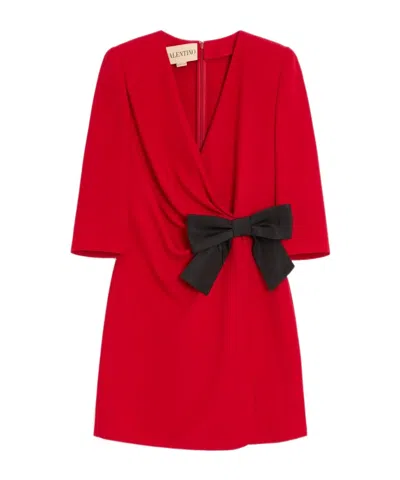 Valentino Short Silk Dress With Bow In Red