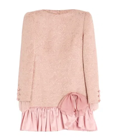 Valentino Long Sleeve Dress Ruffled Hem In Pink