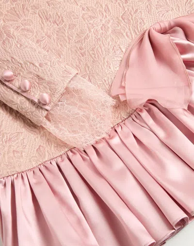 Valentino Long Sleeve Dress Ruffled Hem In Pink