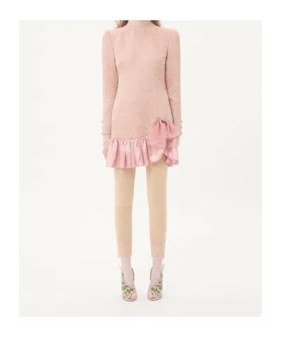 Valentino Long Sleeve Dress Ruffled Hem In Pink