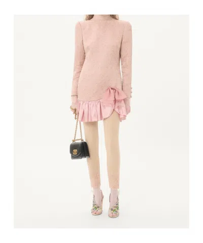 Valentino Long Sleeve Dress Ruffled Hem In Pink