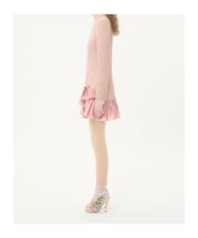 Valentino Long Sleeve Dress Ruffled Hem In Pink