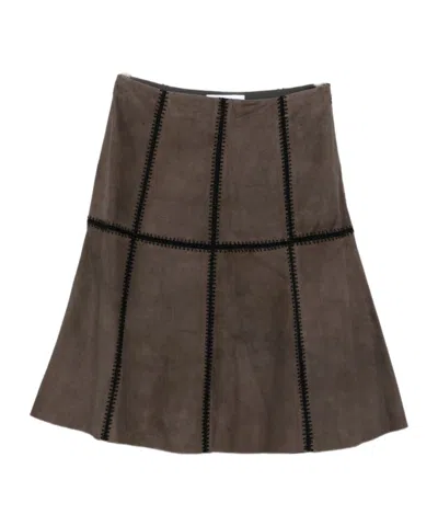 Blugirl A-line Crochet And Suede Panel Skirt In Brown