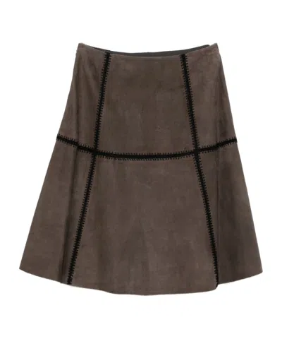 Blugirl A-line Crochet And Suede Panel Skirt In Brown