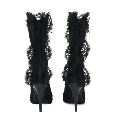Alexander Mcqueen Lace Overlay Pointed Toe Stiletto Boots In Black