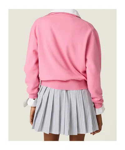 Miu Miu Argyle Pattern Polo With Ribbed Cuffs And Hem In Pink