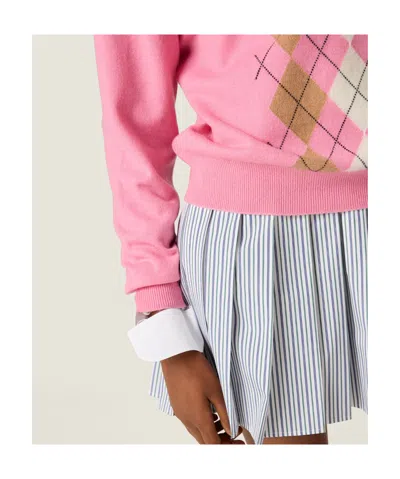 Miu Miu Argyle Pattern Polo With Ribbed Cuffs And Hem In Pink