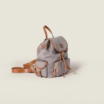 Miu Miu Canvas And Leather Backpack In Gray