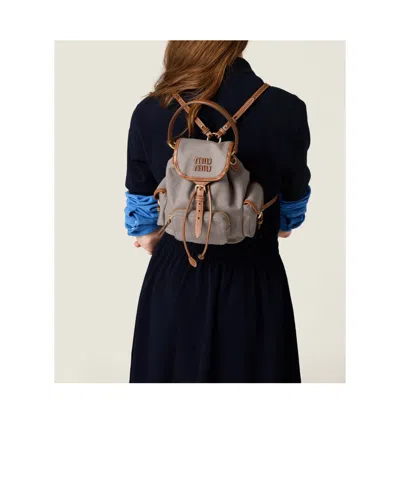 Miu Miu Canvas And Leather Backpack In Gray
