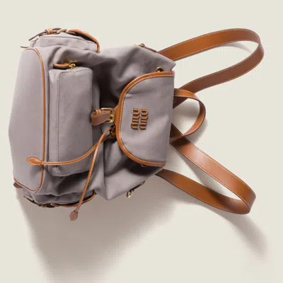 Miu Miu Canvas And Leather Backpack In Gray