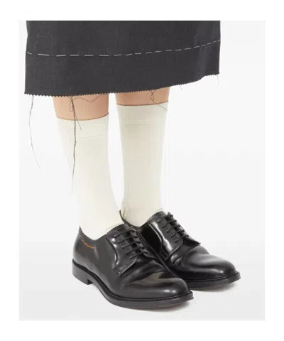 Maison Margiela Round Toe Lace-up Leather Shoes With Flat Sole In Black