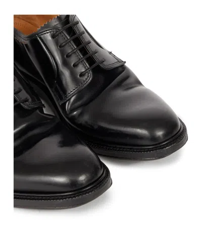 Maison Margiela Round Toe Lace-up Leather Shoes With Flat Sole In Black