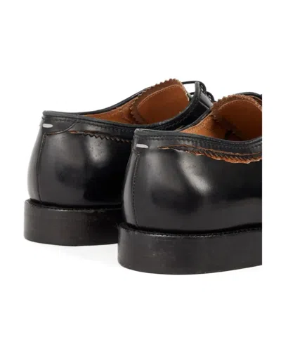 Maison Margiela Round Toe Lace-up Leather Shoes With Flat Sole In Black