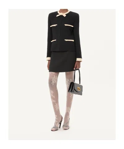 Valentino Garavani Short Wool Tweed Skirt With Crepe Couture Bow In Black