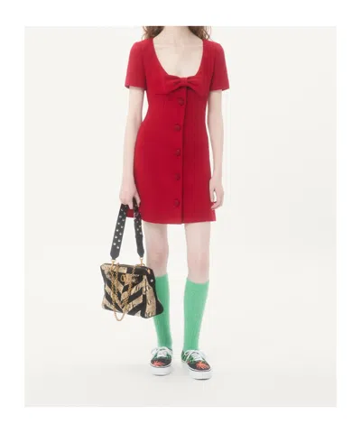 Valentino Bow Detail Dress Scoop Neckline In Red