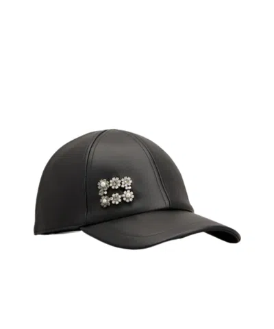 Roger Vivier Efflorescence Leather Baseball Cap In Black