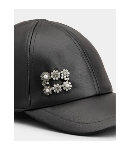 Roger Vivier Efflorescence Leather Baseball Cap In Black