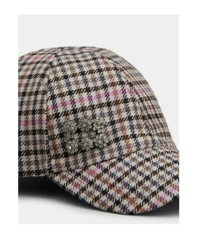 Roger Vivier Efflorescence Baseball Cap In Checks Fabric In Brown