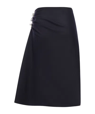 Dries Van Noten Navy Blue Draped Skirt With Brooch In Black