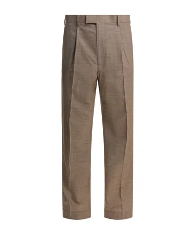 Auralee Tailored Wool Trousers With Pockets And Pleats In Brown