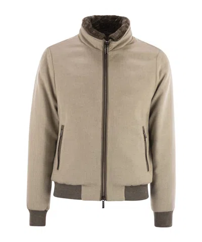 Moorer Bellati Ls9 Padded Bomber Jacket In Wool And Cashmere In Brown