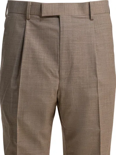 Auralee Tailored Wool Trousers With Pockets And Pleats In Brown